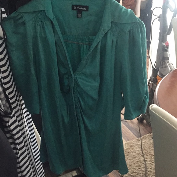 Green quarter inch sleeve satin blouse - Picture 1 of 1